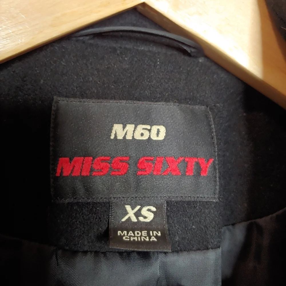 M60 Miss‎ Sixty Wool Blend Double Breasted Fitted Peacoat Black XS